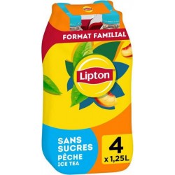 LIPTON Boisson Ice Tea à base de the saveur pêche zéros sucres 1,25L (pack de 4)