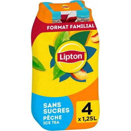 LIPTON Boisson Ice Tea à base de the saveur pêche zéros sucres 1,25L (pack de 4)