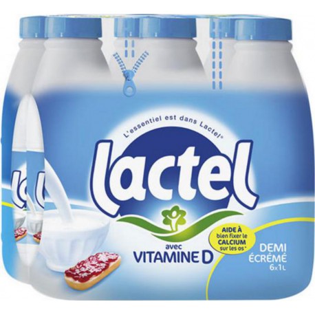 Lait Lactel Vitamine D demi-écrémé 1L (lot de 8 packs de 6 soit 48 bouteilles)