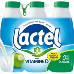 Lait Lactel Vitamine D écrémé 1L (lot de 2 packs de 6 soit 12 bouteilles)